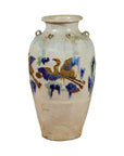 19th Century Martaban Vase with Blue, Green and Brown Bird Motifs and Loops-1. Asian & Chinese Furniture, Art, Antiques, Vintage Home Décor for sale at FEA Home