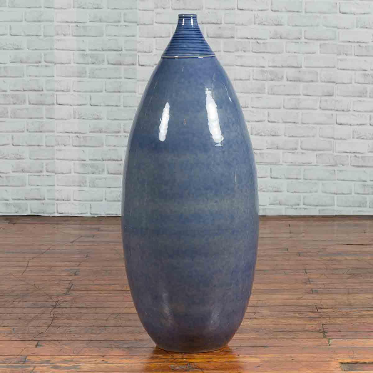 Large Thai Chiang Mai Contemporary Blue Tapered Vase from the Prem Collection-2. Asian & Chinese Furniture, Art, Antiques, Vintage Home Décor for sale at FEA Home