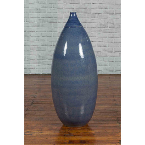 Large Thai Chiang Mai Contemporary Blue Tapered Vase from the Prem Collection