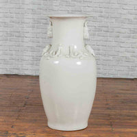 Large Chinese Vintage White Porcelain Palace Vase with Decorative Motifs