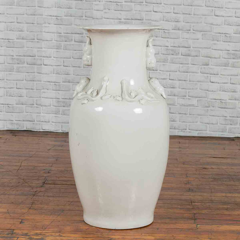 Large Chinese Vintage White Porcelain Palace Vase with Decorative Motifs