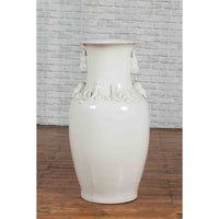 Large Chinese Vintage White Porcelain Palace Vase with Decorative Motifs