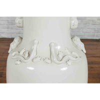 Large Chinese Vintage White Porcelain Palace Vase with Decorative Motifs