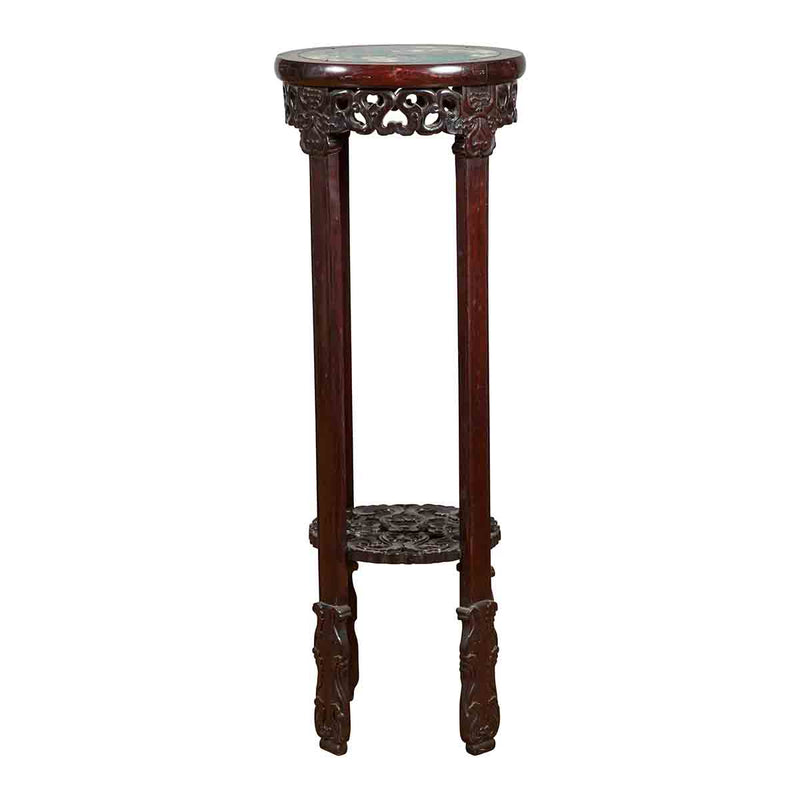 Antique Chinese Carved Round Stand with Painted Floral and Bird Décor- Asian Antiques, Vintage Home Decor & Chinese Furniture - FEA Home