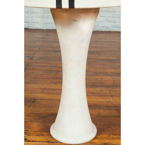 White Marble Side Table with Poker Design Round Top and Pedestal Hourglass Base-YN6986-9. Asian & Chinese Furniture, Art, Antiques, Vintage Home Décor for sale at FEA Home