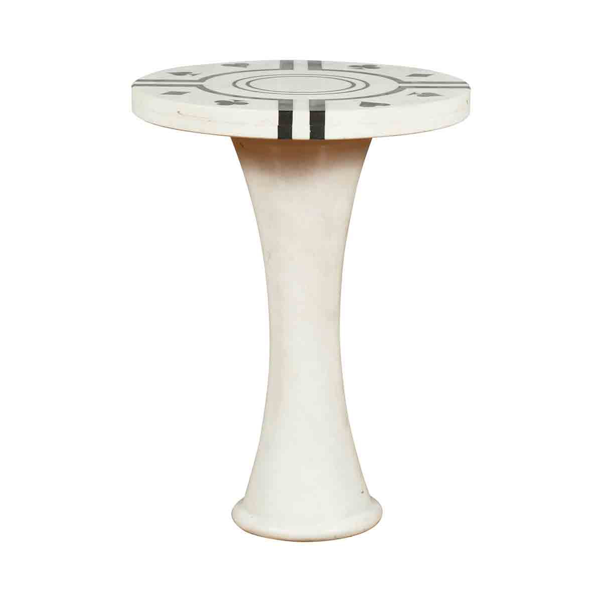 White Marble Side Table with Poker Design Round Top and Pedestal Hourglass Base-1. Asian & Chinese Furniture, Art, Antiques, Vintage Home Décor for sale at FEA Home