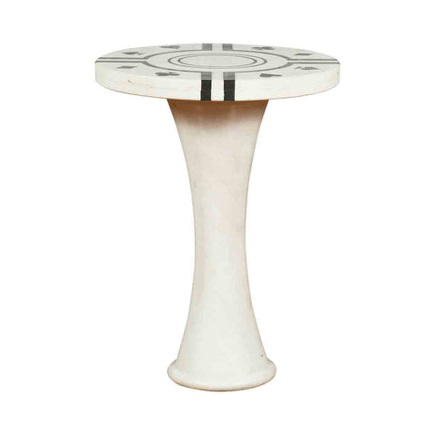 White Marble Side Table with Poker Design Round Top and Pedestal Hourglass Base-YN6986-1. Asian & Chinese Furniture, Art, Antiques, Vintage Home Décor for sale at FEA Home