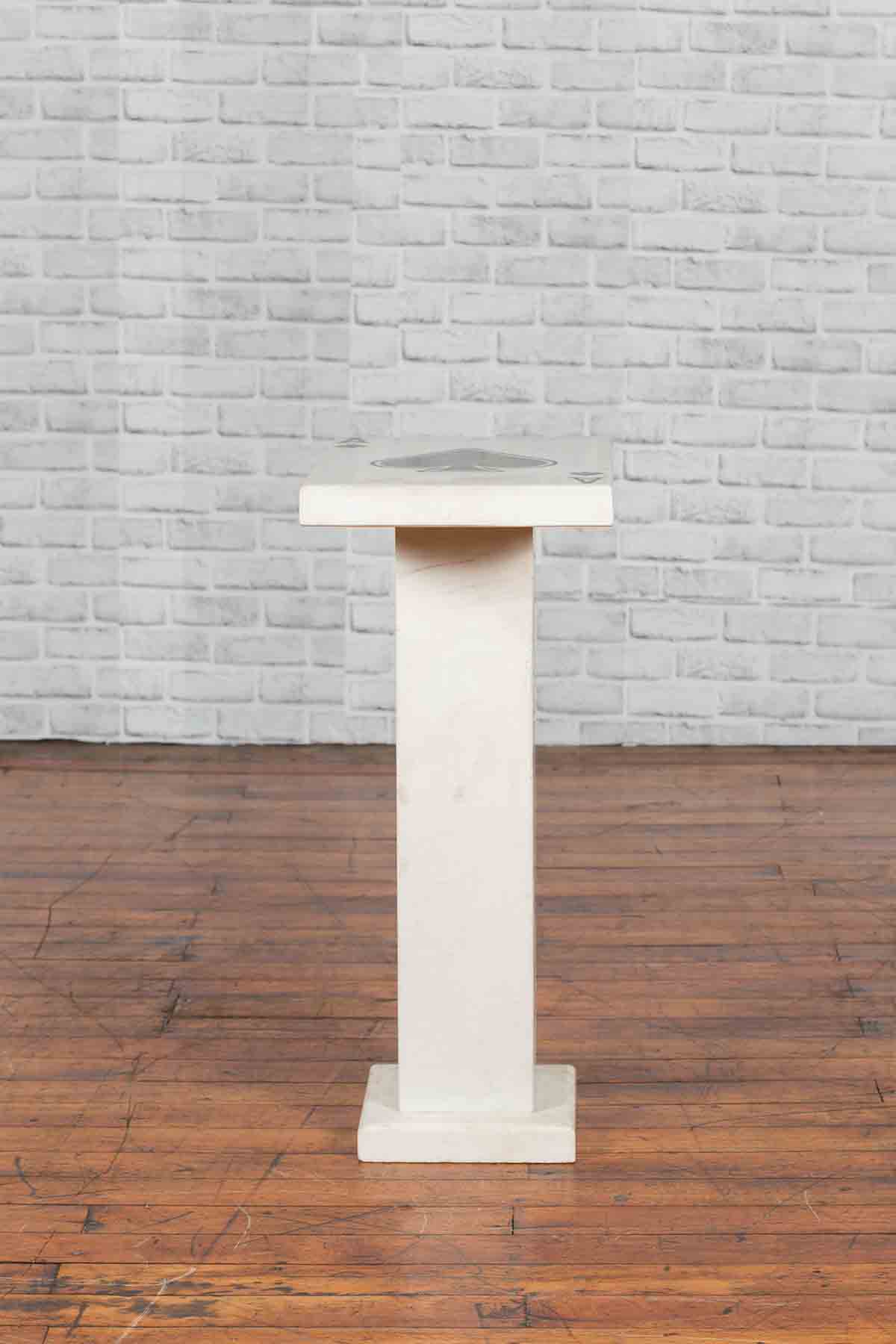 Contemporary White Marble Stand with Ace of Spades Motif and Pedestal Baseq-4. Asian &amp; Chinese Furniture, Art, Antiques, Vintage Home Décor for sale at FEA Home