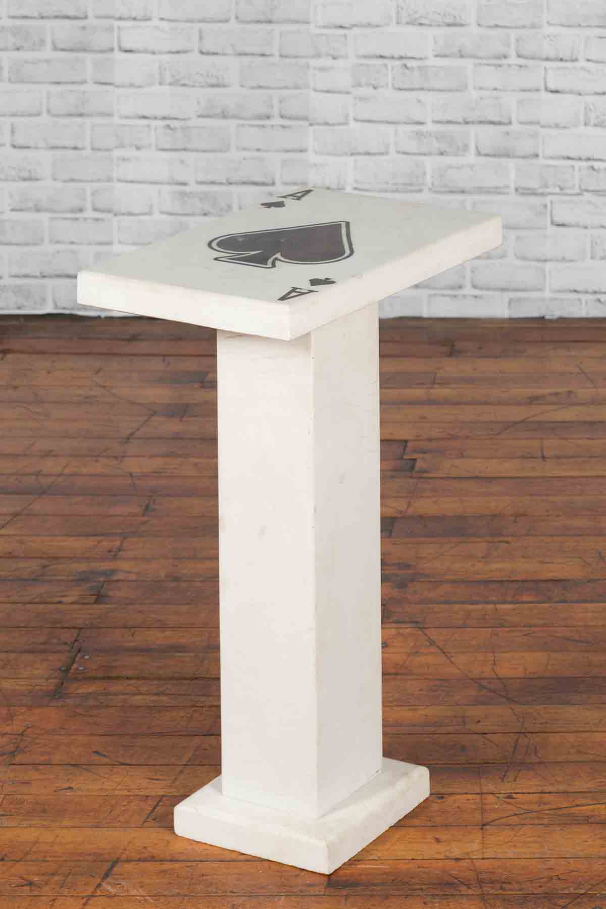 Contemporary White Marble Stand with Ace of Spades Motif and Pedestal Baseq-2. Asian & Chinese Furniture, Art, Antiques, Vintage Home Décor for sale at FEA Home