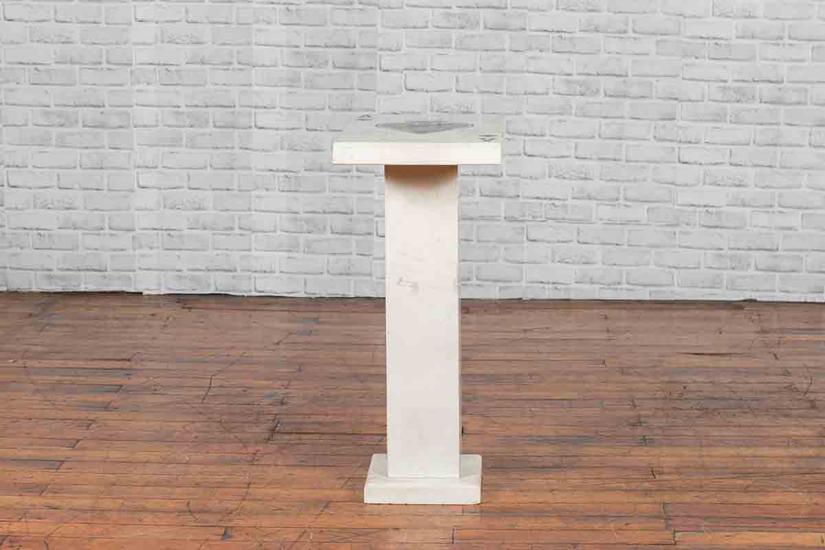 Contemporary White Marble Stand with Ace of Spades Motif and Pedestal Baseq-9. Asian &amp; Chinese Furniture, Art, Antiques, Vintage Home Décor for sale at FEA Home