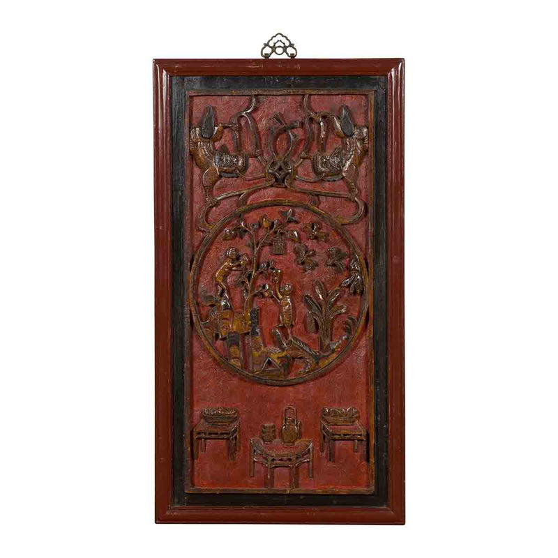 Chinese Qing Dynasty 19th Century Carved Panel with Red, Black and Brown Lacquer- Asian Antiques, Vintage Home Decor & Chinese Furniture - FEA Home