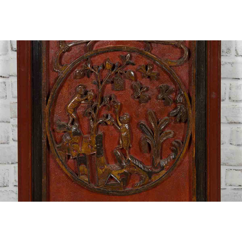 19th Century Qing Dynasty Panel with Mythical Creatures & Monkeys