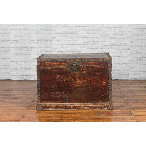 Chinese Qing Dynasty 19th Century Distressed Blanket Chest with Iron Fittings