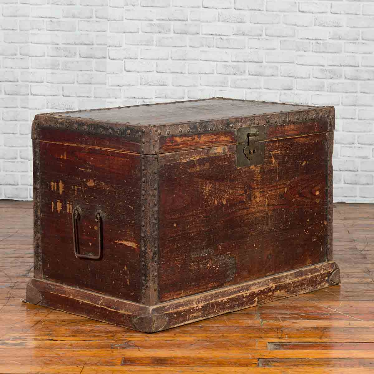 Chinese Qing Dynasty 19th Century Distressed Blanket Chest with Iron Fittings-2. Asian & Chinese Furniture, Art, Antiques, Vintage Home Décor for sale at FEA Home