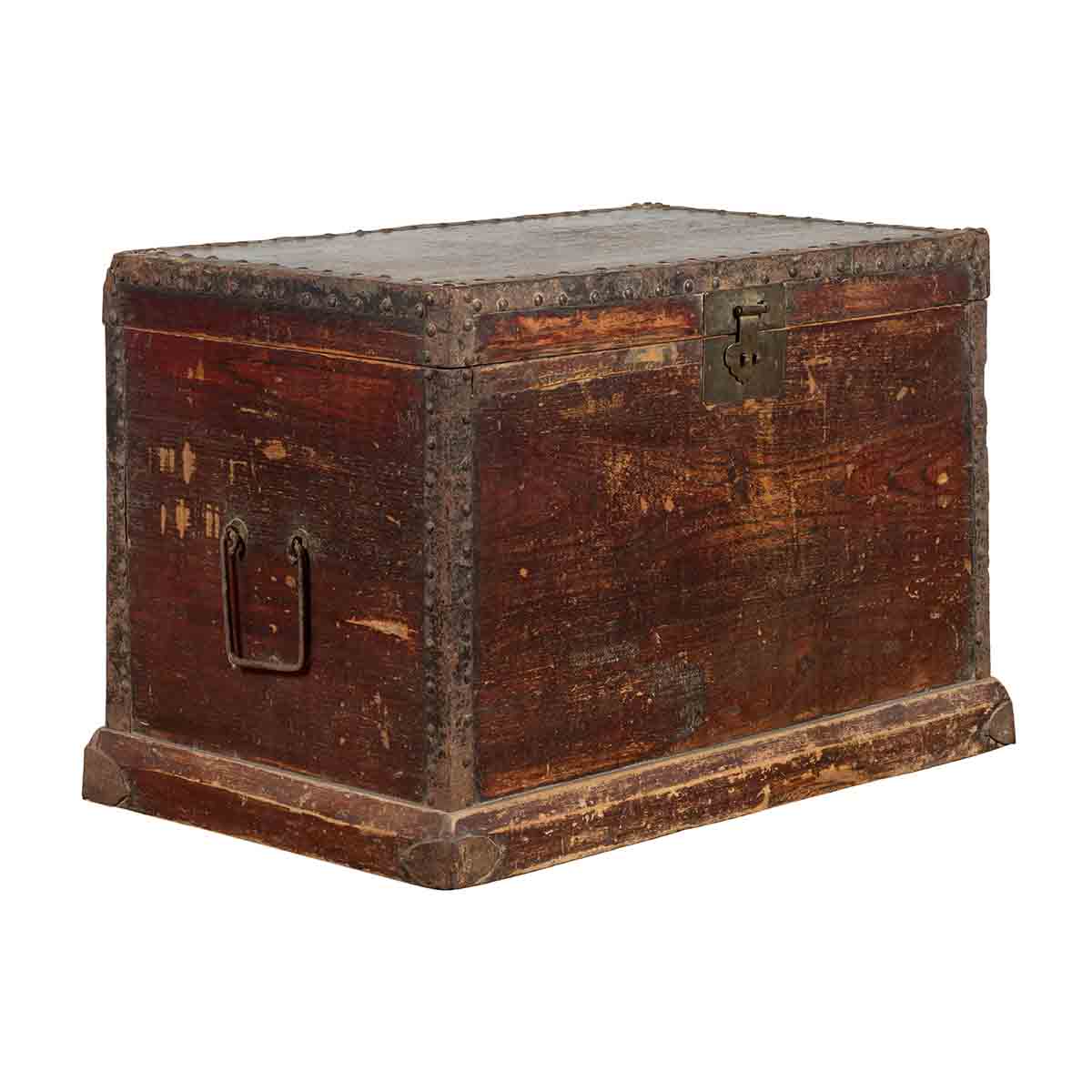 Chinese Qing Dynasty 19th Century Distressed Blanket Chest with Iron Fittings-1. Asian & Chinese Furniture, Art, Antiques, Vintage Home Décor for sale at FEA Home