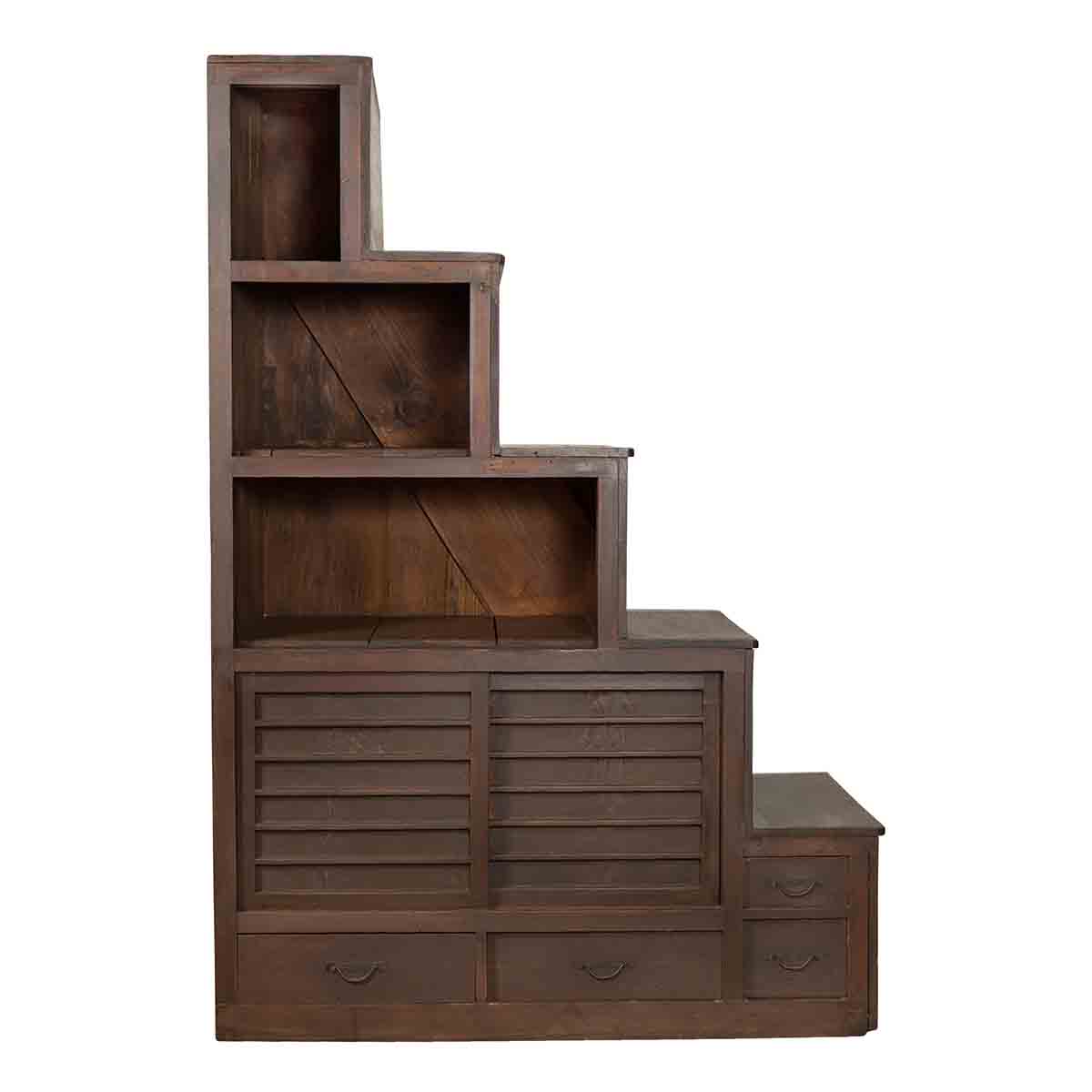 Japanese Tansu Cabinet with Staircase Design, Sliding Doors and Drawers-1. Asian & Chinese Furniture, Art, Antiques, Vintage Home Décor for sale at FEA Home