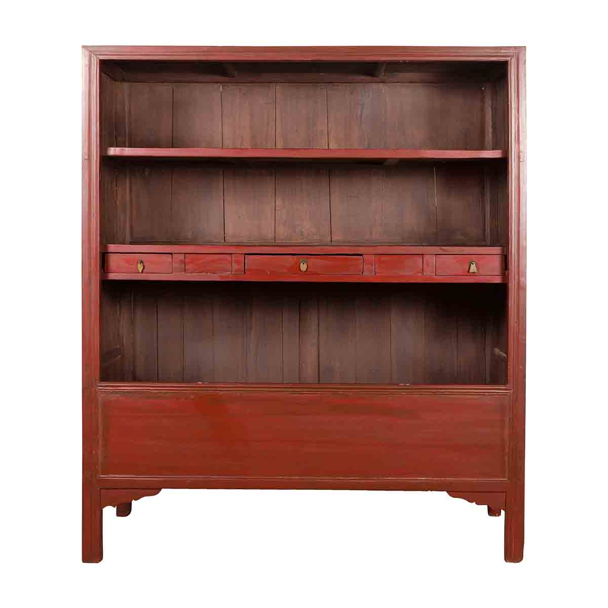 Chinese Early 20th Century Red Lacquered Display Cabinet with Three Drawers-1. Asian & Chinese Furniture, Art, Antiques, Vintage Home Décor for sale at FEA Home