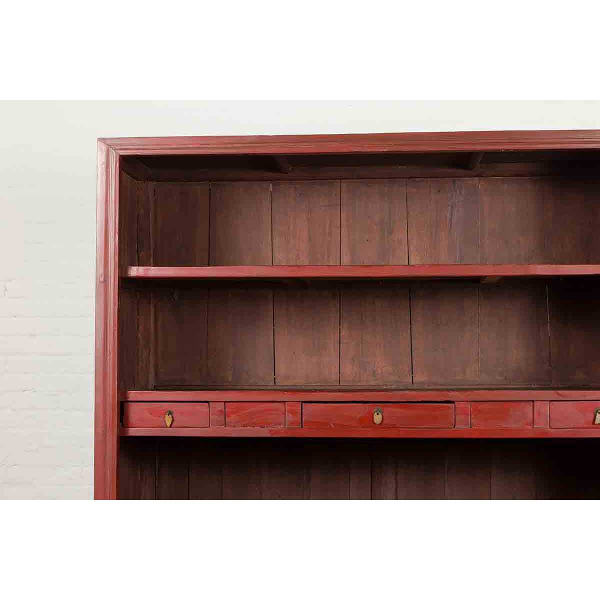 Chinese Early 20th Century Red Lacquered Display Cabinet with Three Drawers-5. Asian &amp; Chinese Furniture, Art, Antiques, Vintage Home Décor for sale at FEA Home