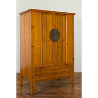 Chinese Qing Dynasty 19th Century Tapered Cabinet with Round Medallion Hardware