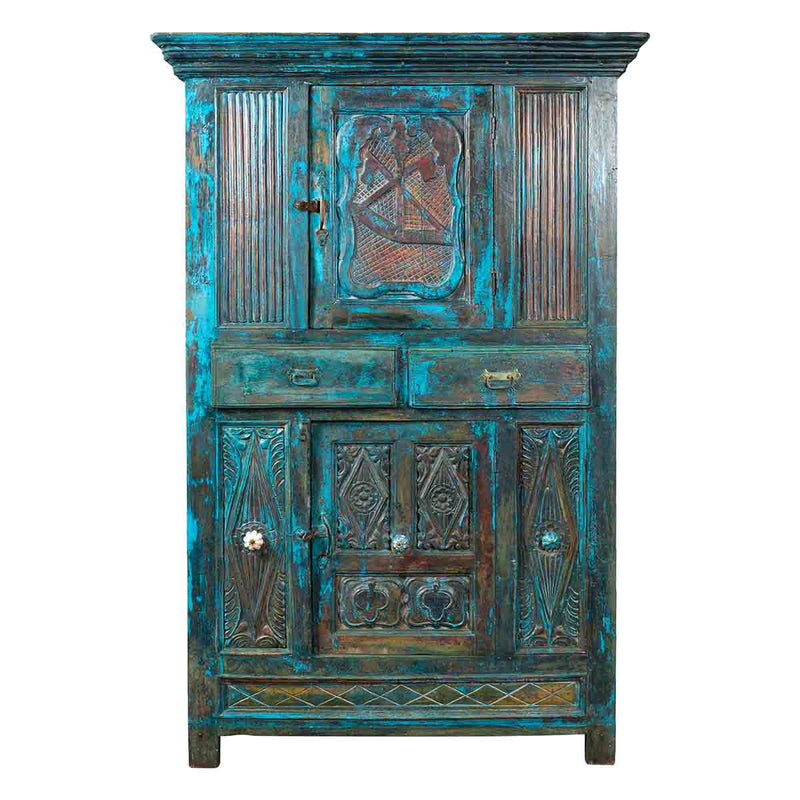 Large 19th Century Royal Teal Cabinet-1. Asian & Chinese Furniture, Art, Antiques, Vintage Home Décor for sale at FEA Home