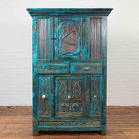 Large 19th Century Royal Teal Cabinet