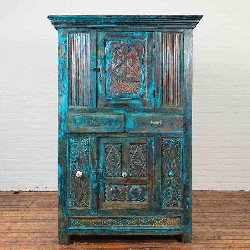 Large 19th Century Royal Teal Cabinet-2. Asian & Chinese Furniture, Art, Antiques, Vintage Home Décor for sale at FEA Home