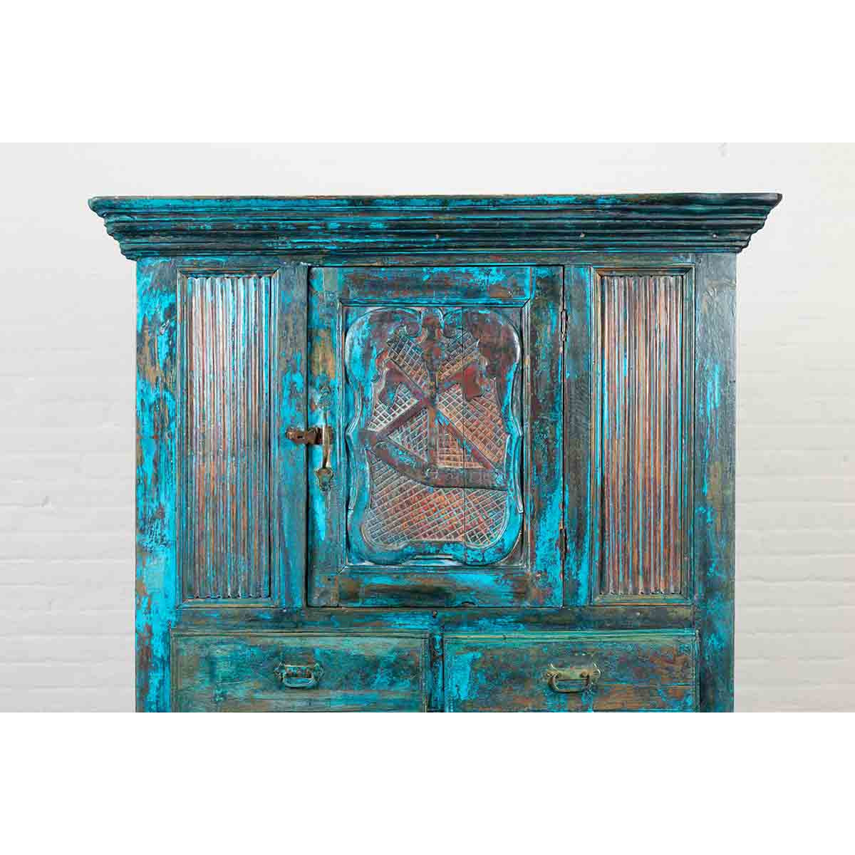 Large 19th Century Royal Teal Cabinet-6. Asian &amp; Chinese Furniture, Art, Antiques, Vintage Home Décor for sale at FEA Home