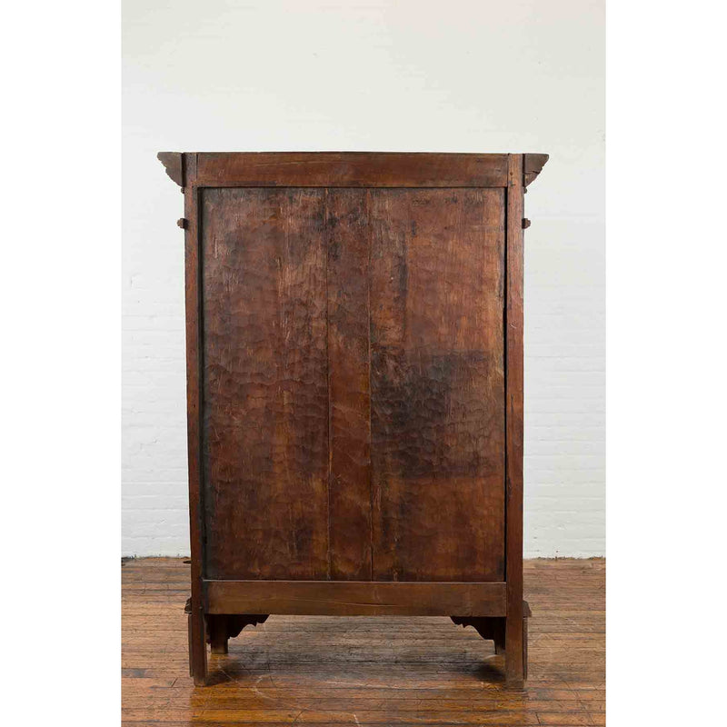 Indonesian Early 20th Century Carved Teak Wood Cabinet with Molded Cartouches