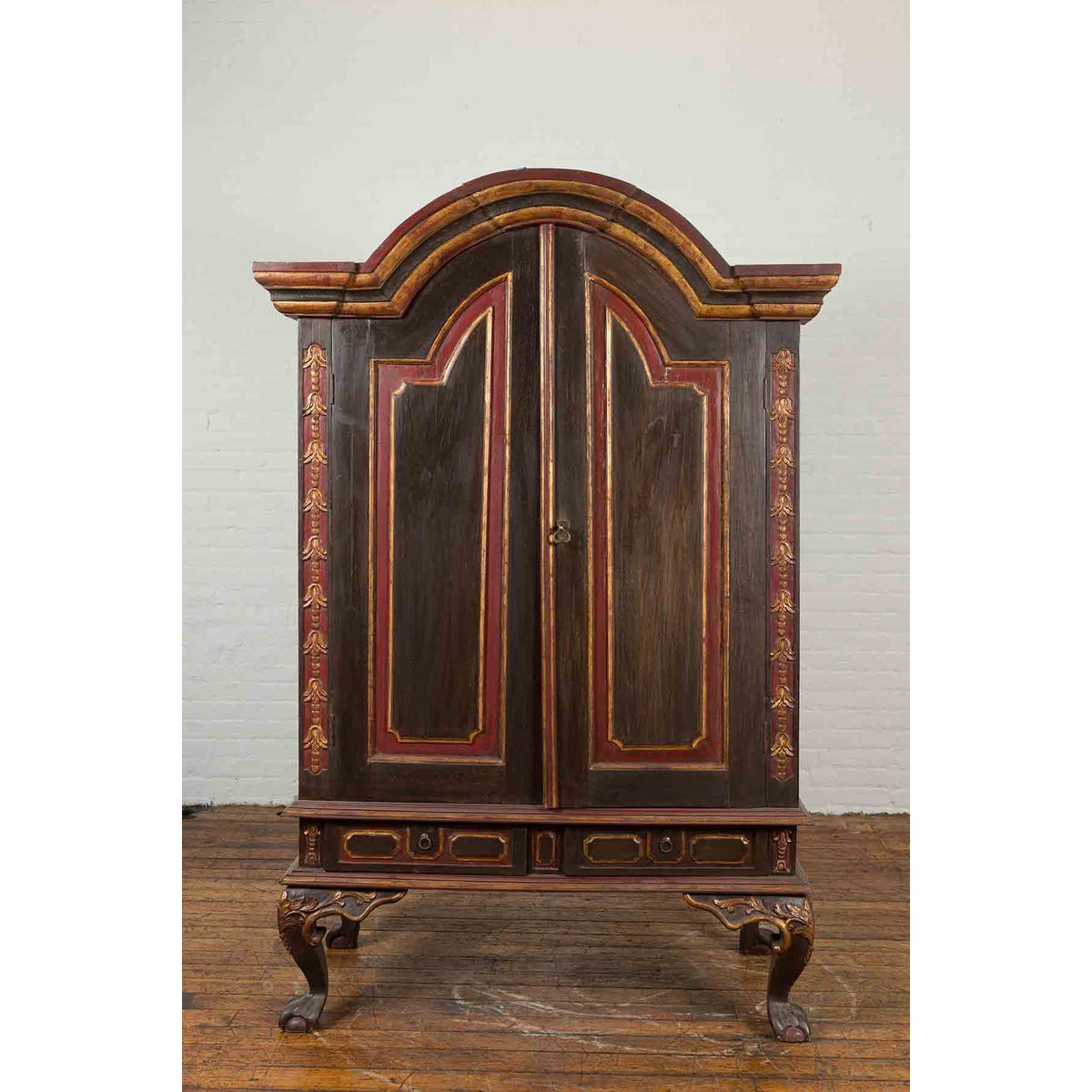 Dutch Colonial Early 20th Century Cabinet with Bonnet Top and Cabriole Legs-3. Asian &amp; Chinese Furniture, Art, Antiques, Vintage Home Décor for sale at FEA Home