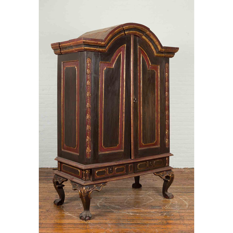 Dutch Colonial Early 20th Century Cabinet with Bonnet Top and Cabriole Legs-YN7008-2. Asian & Chinese Furniture, Art, Antiques, Vintage Home Décor for sale at FEA Home