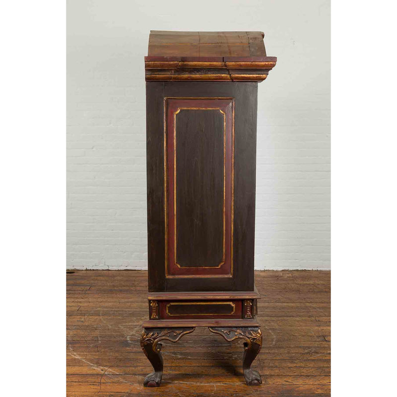 Dutch Colonial Early 20th Century Cabinet with Bonnet Top and Cabriole Legs-YN7008-12. Asian & Chinese Furniture, Art, Antiques, Vintage Home Décor for sale at FEA Home