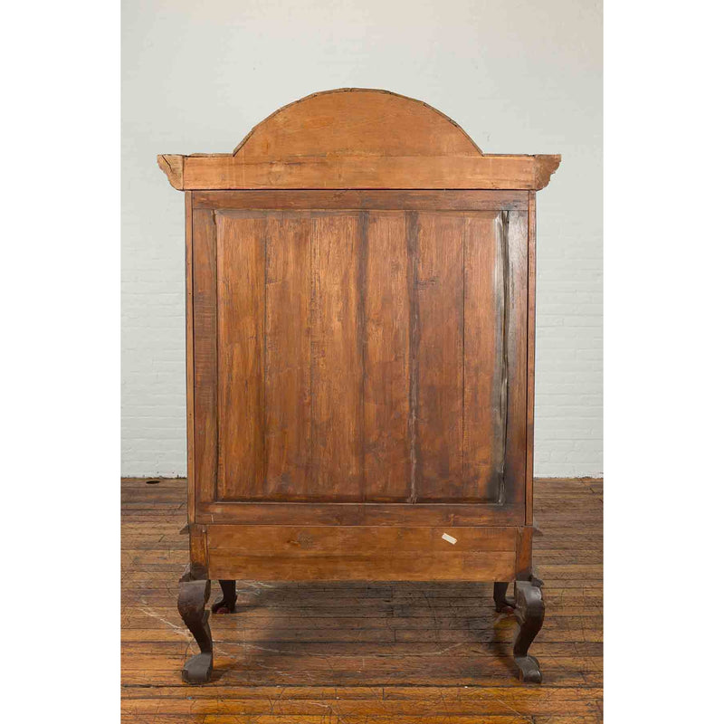 Dutch Colonial Early 20th Century Cabinet with Bonnet Top and Cabriole Legs-YN7008-13. Asian & Chinese Furniture, Art, Antiques, Vintage Home Décor for sale at FEA Home