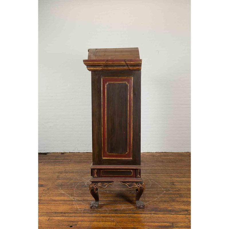 Dutch Colonial Early 20th Century Cabinet with Bonnet Top and Cabriole Legs-YN7008-14. Asian & Chinese Furniture, Art, Antiques, Vintage Home Décor for sale at FEA Home