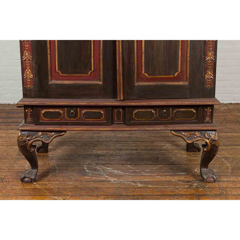 Dutch Colonial Early 20th Century Cabinet with Bonnet Top and Cabriole Legs-YN7008-9. Asian & Chinese Furniture, Art, Antiques, Vintage Home Décor for sale at FEA Home