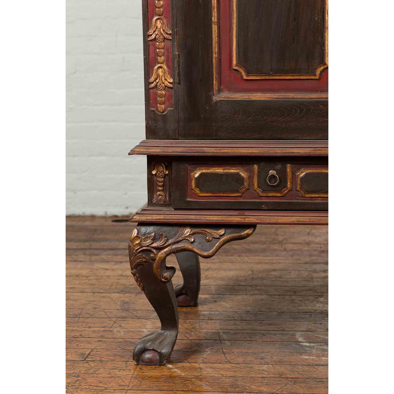 Dutch Colonial Early 20th Century Cabinet with Bonnet Top and Cabriole Legs-YN7008-10. Asian & Chinese Furniture, Art, Antiques, Vintage Home Décor for sale at FEA Home