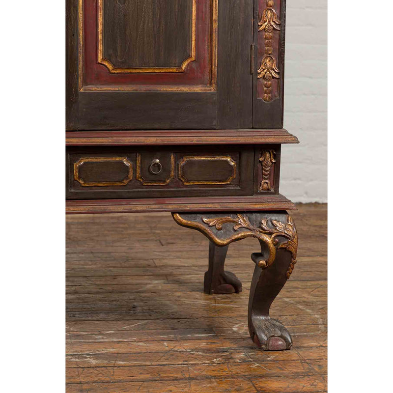 Dutch Colonial Early 20th Century Cabinet with Bonnet Top and Cabriole Legs-YN7008-11. Asian & Chinese Furniture, Art, Antiques, Vintage Home Décor for sale at FEA Home