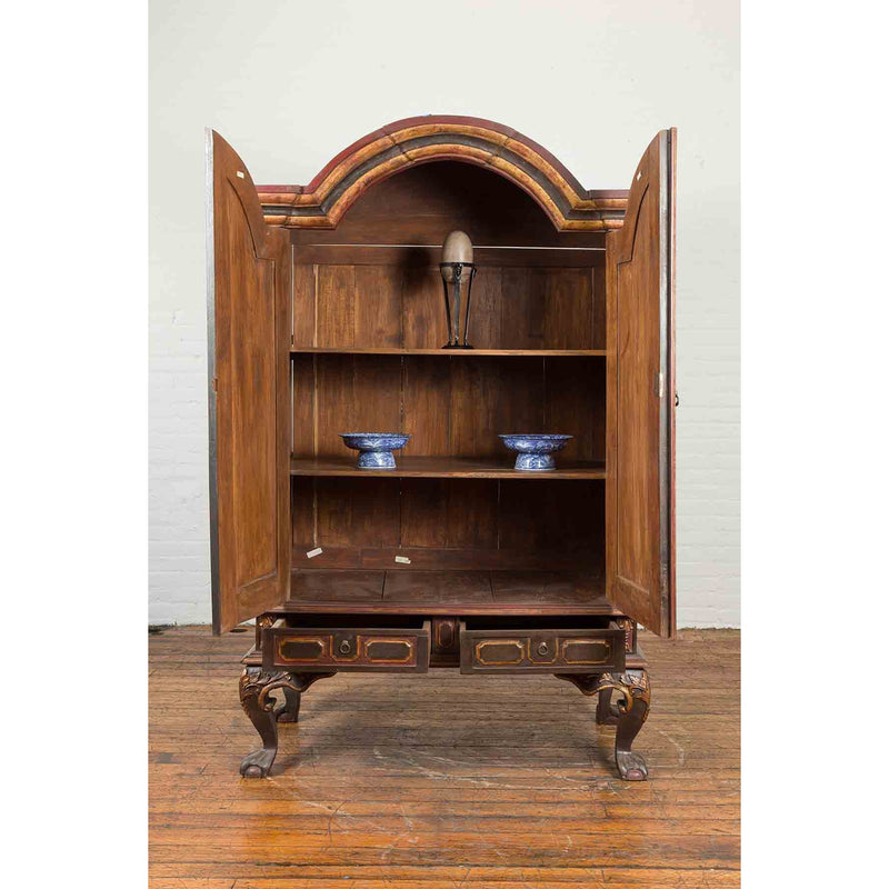 Dutch Colonial Early 20th Century Cabinet with Bonnet Top and Cabriole Legs-YN7008-4. Asian & Chinese Furniture, Art, Antiques, Vintage Home Décor for sale at FEA Home