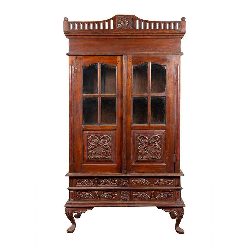Dutch Colonial Early 20th Century Indonesian Display Cabinet with Carved Motifs- Asian Antiques, Vintage Home Decor & Chinese Furniture - FEA Home