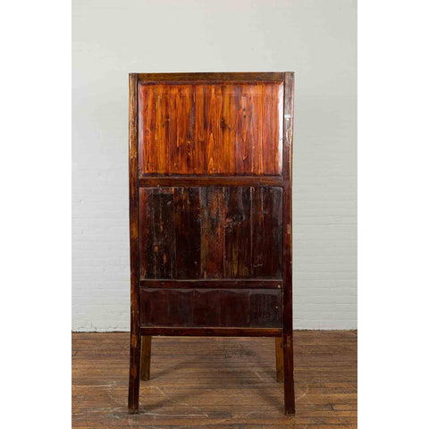 Chinese Vintage Wood and Bamboo Cabinet with Double Doors and Openwork Apron