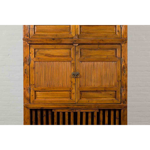 Chinese Vintage Wood and Bamboo Cabinet with Double Doors and Openwork Apron-7. Asian & Chinese Furniture, Art, Antiques, Vintage Home Décor for sale at FEA Home