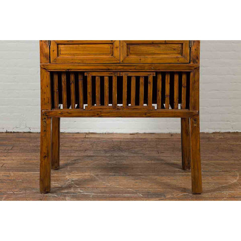 Chinese Vintage Wood and Bamboo Cabinet with Double Doors and Openwork Apron-8. Asian & Chinese Furniture, Art, Antiques, Vintage Home Décor for sale at FEA Home