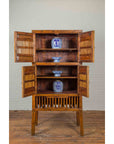 Chinese Vintage Wood and Bamboo Cabinet with Double Doors and Openwork Apron-4. Asian & Chinese Furniture, Art, Antiques, Vintage Home Décor for sale at FEA Home