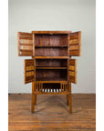 Chinese Vintage Wood and Bamboo Cabinet with Double Doors and Openwork Apron-3. Asian & Chinese Furniture, Art, Antiques, Vintage Home Décor for sale at FEA Home
