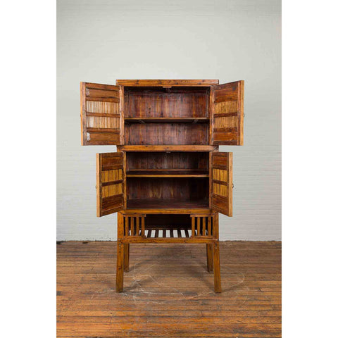 Chinese Vintage Wood and Bamboo Cabinet with Double Doors and Openwork Apron-3. Asian & Chinese Furniture, Art, Antiques, Vintage Home Décor for sale at FEA Home
