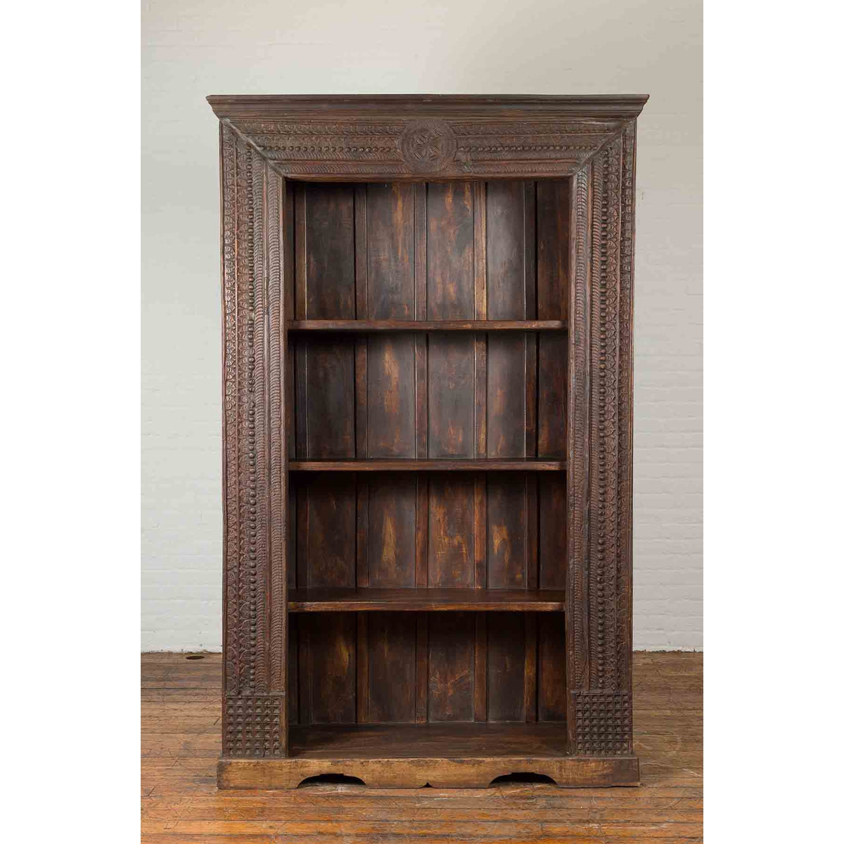 19th Century Indian Wooden Bookcase from Gujarat with Carved Friezes and Rosette-2. Asian & Chinese Furniture, Art, Antiques, Vintage Home Décor for sale at FEA Home