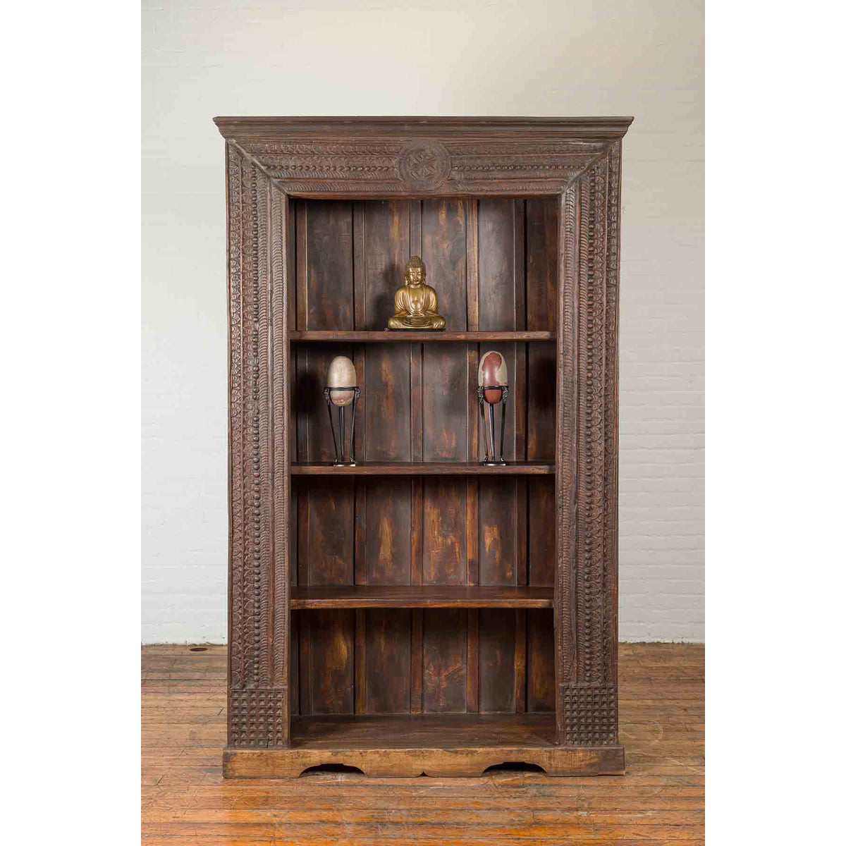 19th Century Indian Wooden Bookcase from Gujarat with Carved Friezes and Rosette-3. Asian &amp; Chinese Furniture, Art, Antiques, Vintage Home Décor for sale at FEA Home