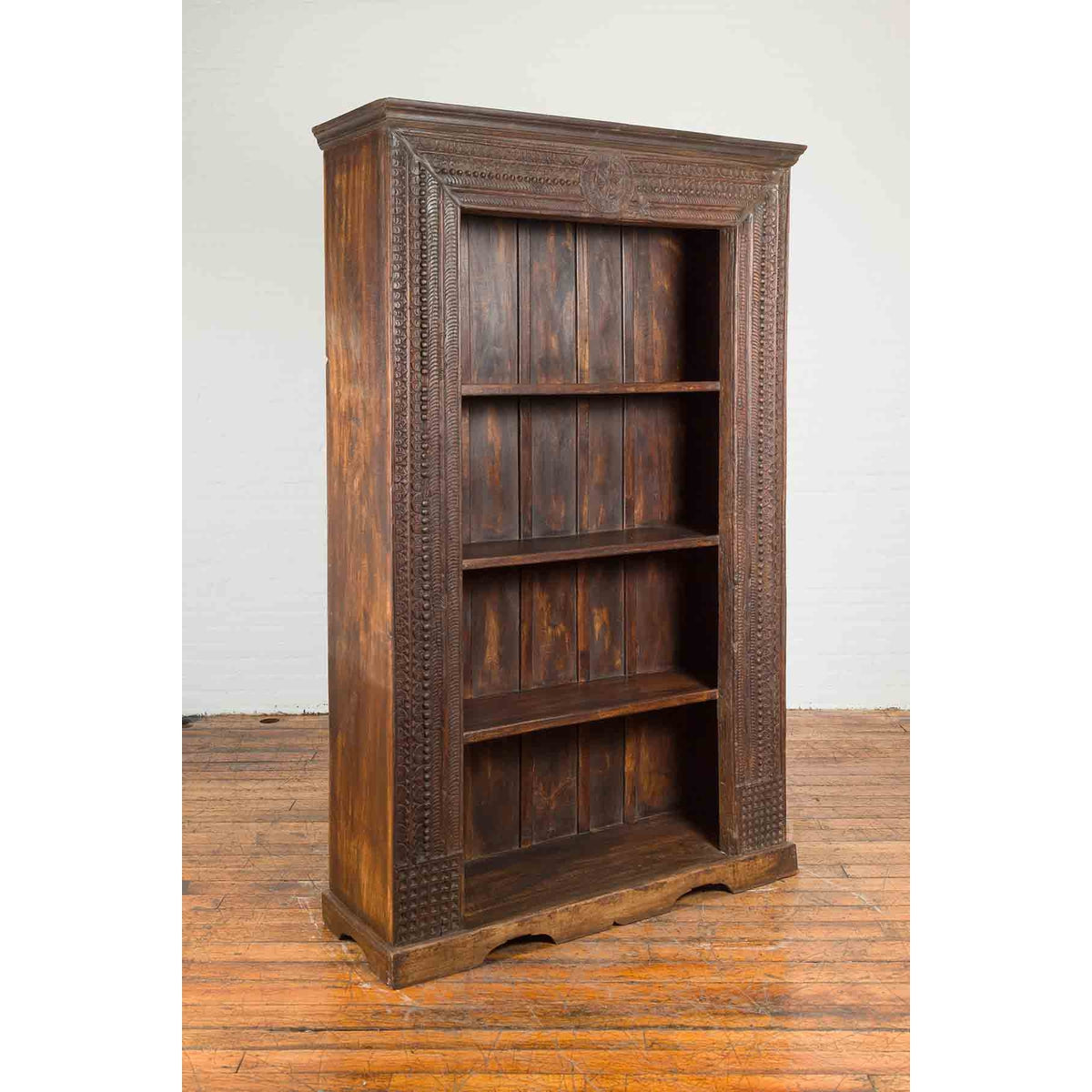 19th Century Indian Wooden Bookcase from Gujarat with Carved Friezes and Rosette-4. Asian &amp; Chinese Furniture, Art, Antiques, Vintage Home Décor for sale at FEA Home