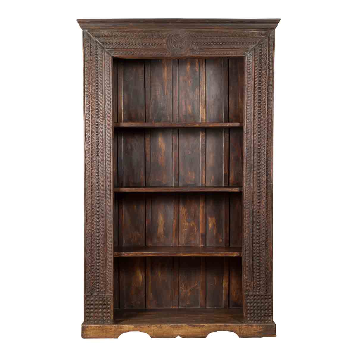 19th Century Indian Wooden Bookcase from Gujarat with Carved Friezes and Rosette-1. Asian & Chinese Furniture, Art, Antiques, Vintage Home Décor for sale at FEA Home
