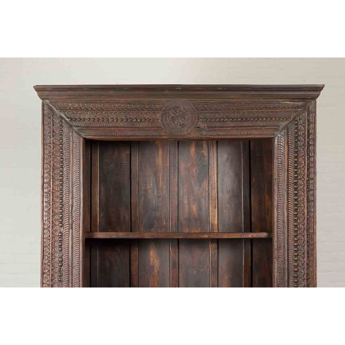 19th Century Indian Wooden Bookcase from Gujarat with Carved Friezes and Rosette-5. Asian &amp; Chinese Furniture, Art, Antiques, Vintage Home Décor for sale at FEA Home