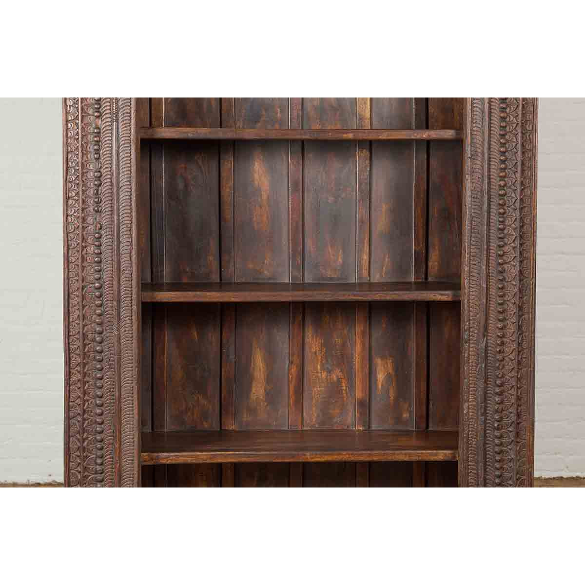 19th Century Indian Wooden Bookcase from Gujarat with Carved Friezes and Rosette-6. Asian &amp; Chinese Furniture, Art, Antiques, Vintage Home Décor for sale at FEA Home
